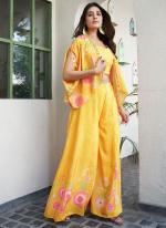 Crepe Yellow Party Wear Printed Readymade Indo Western